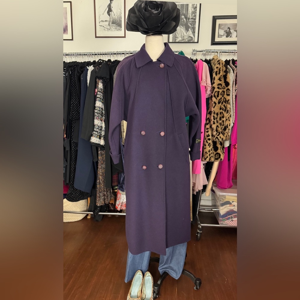 Vintage Purple Coat / Hand Made Coat/ PTP 22” Length 48”